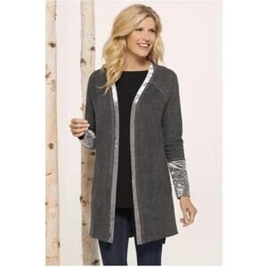Soft Surroundings Vesper Open Front Velvet Trim Topper Cardigan